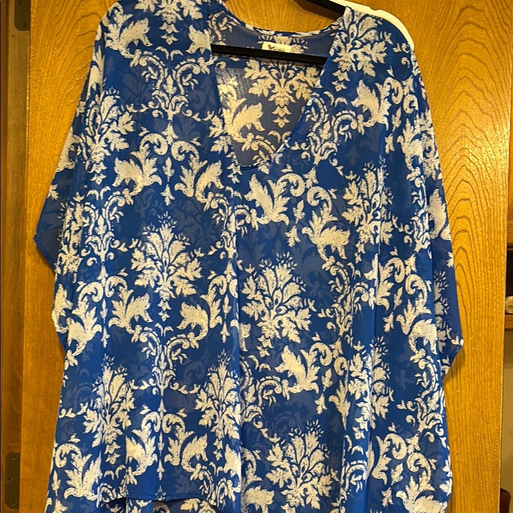 Show Me Your MuMu Blue and White 3/4 Sleeve Boxy Blouse
